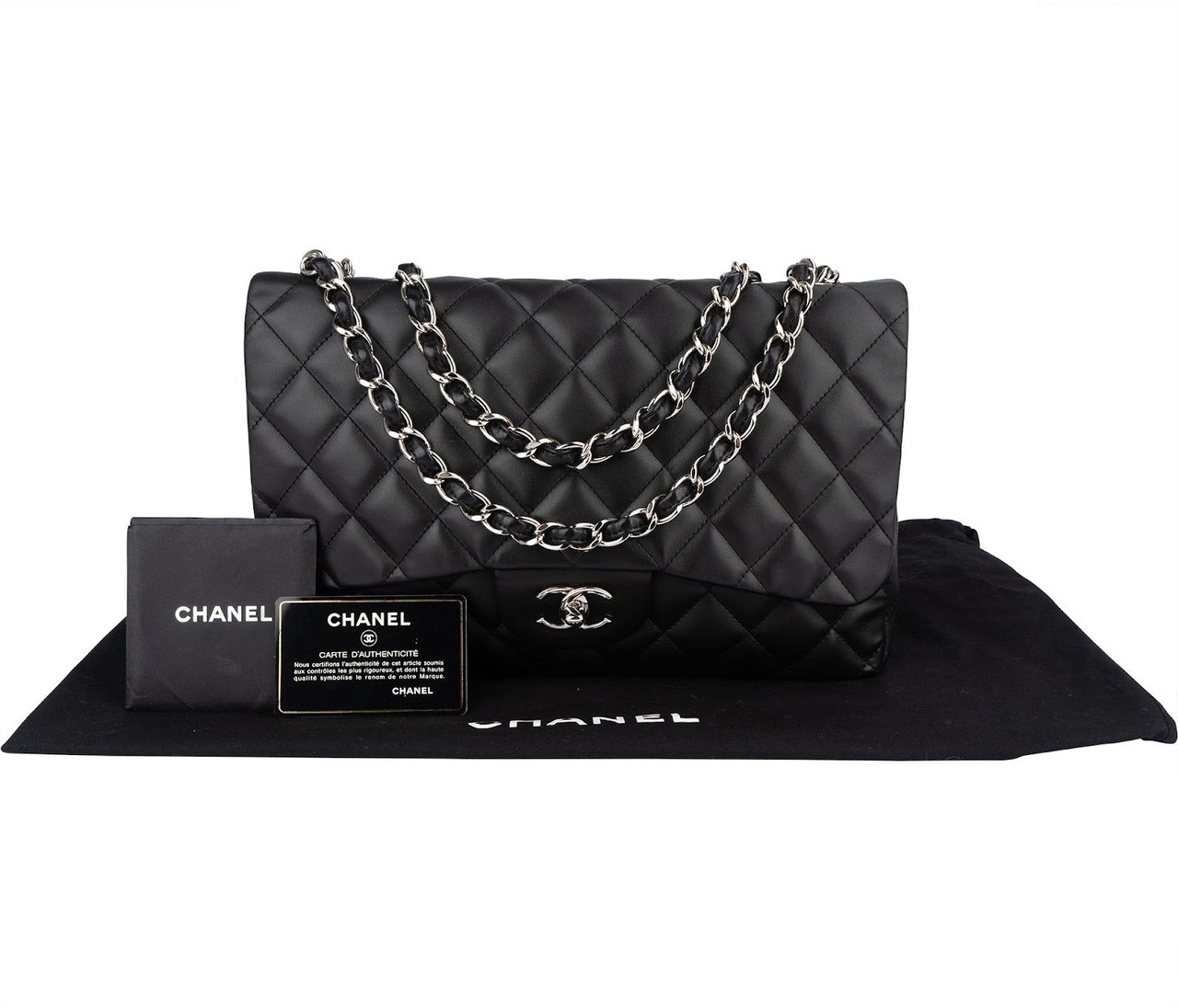 Chanel Chanel Quilted Lambskin Jumbo Single Flap Crossbody Bag Zwart