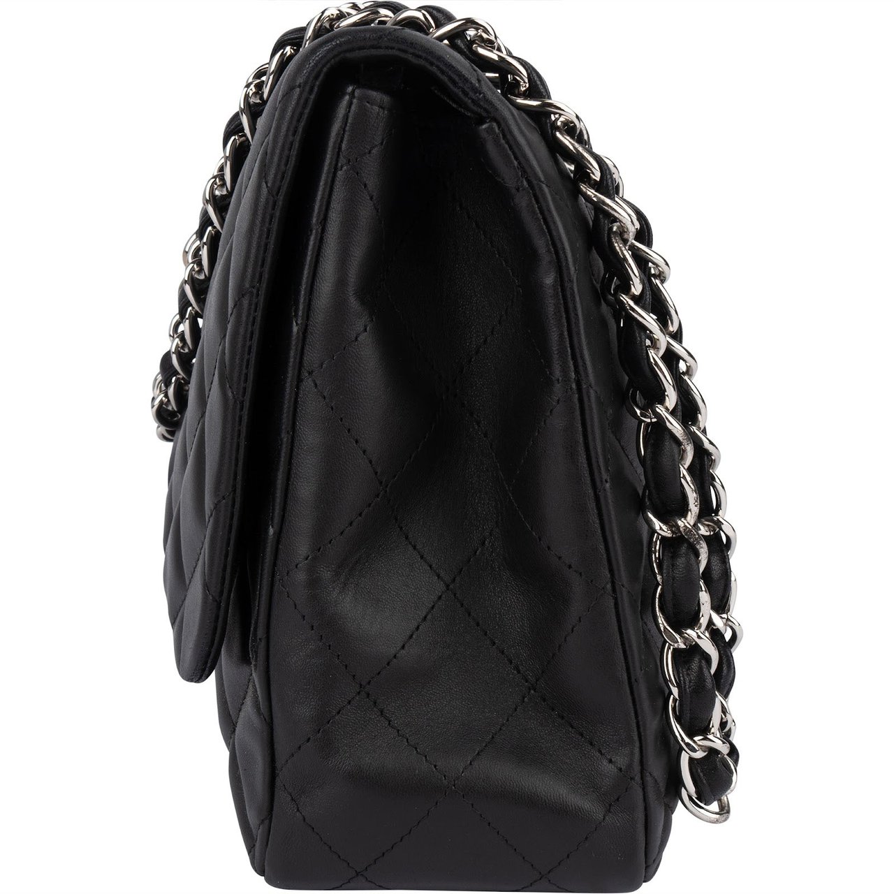 Chanel Chanel Quilted Lambskin Jumbo Single Flap Crossbody Bag Zwart
