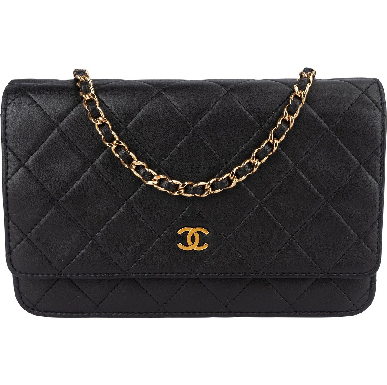 Chanel Quilted Lambskin Wallet On Chain Crossbody Bag Zwart