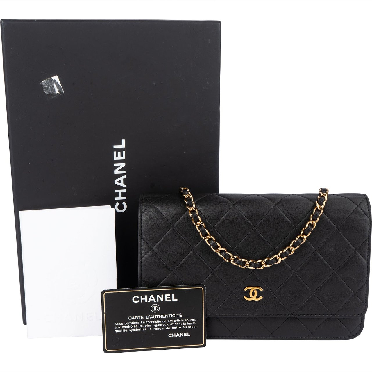 Chanel Quilted Lambskin Wallet On Chain Crossbody Bag Zwart