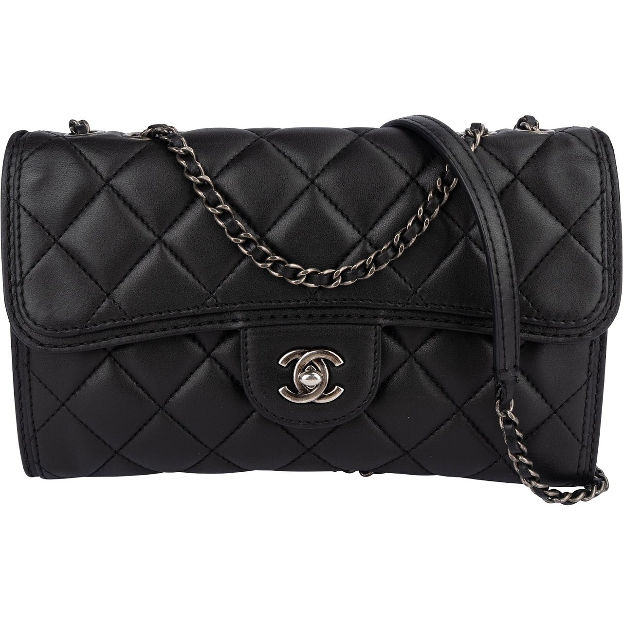 Chanel Chanel Quilted Lambskin Single Flap Crossbody Bag Zwart