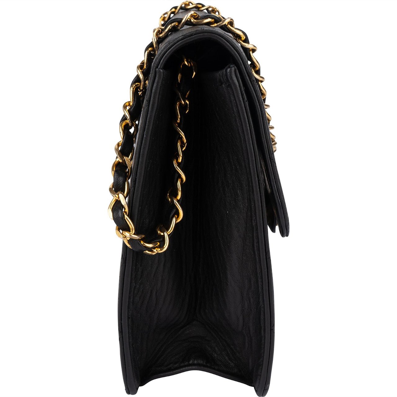 Chanel Chanel Quilted Lambskin 24K Gold Single Flap Shoulder Bag Zwart