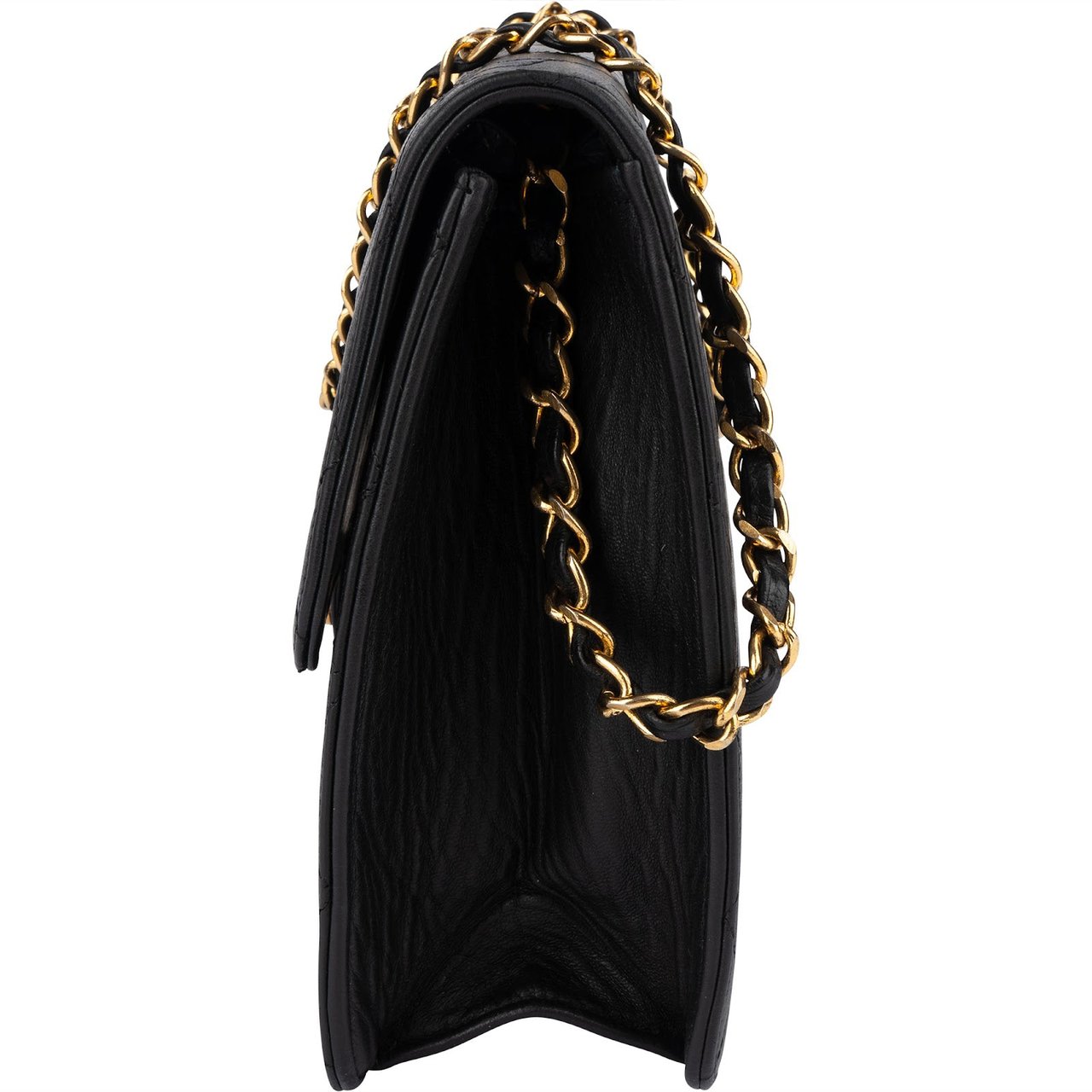 Chanel Chanel Quilted Lambskin 24K Gold Single Flap Shoulder Bag Zwart