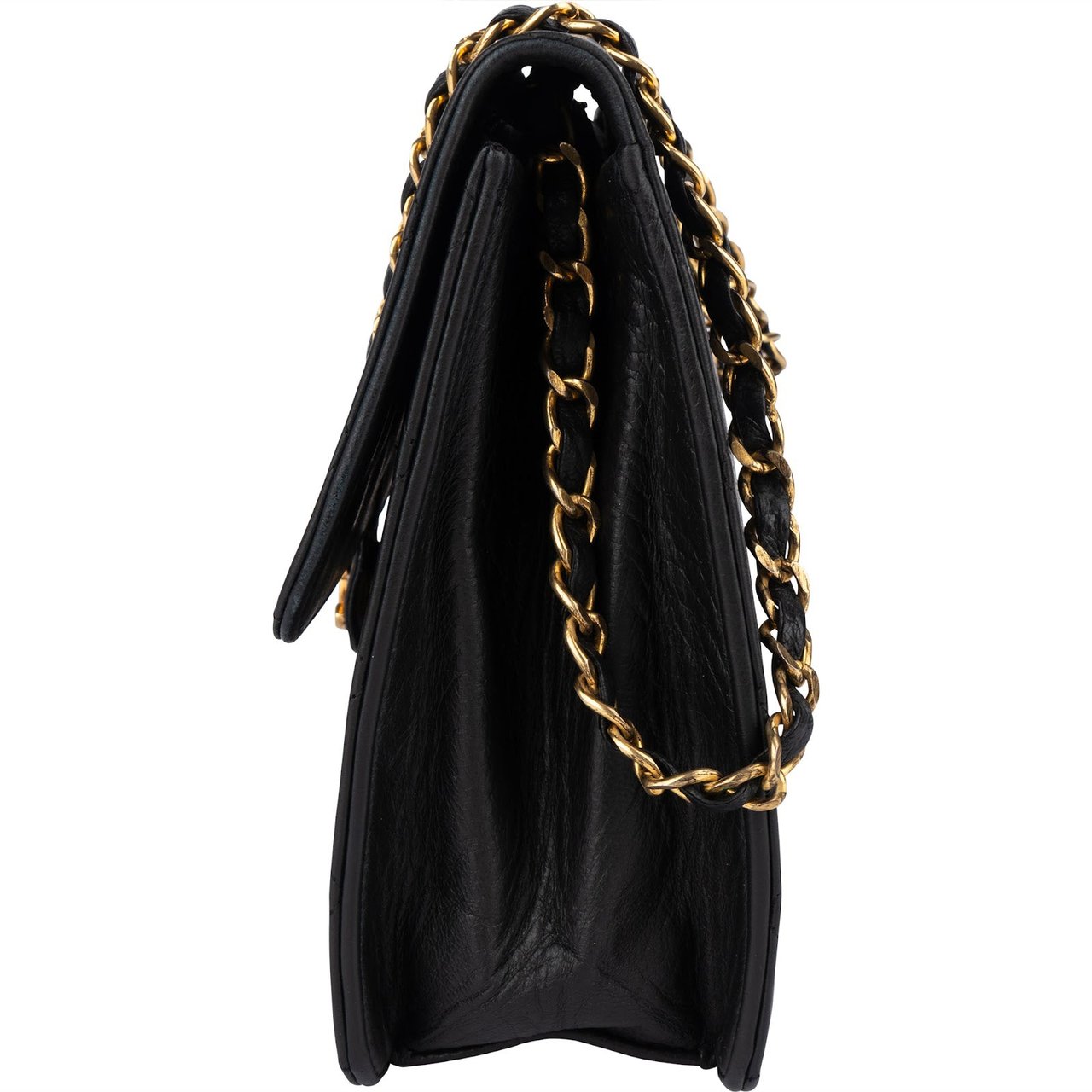 Chanel Chanel Quilted Lambskin 24K Gold Single Flap Shoulder Bag Zwart