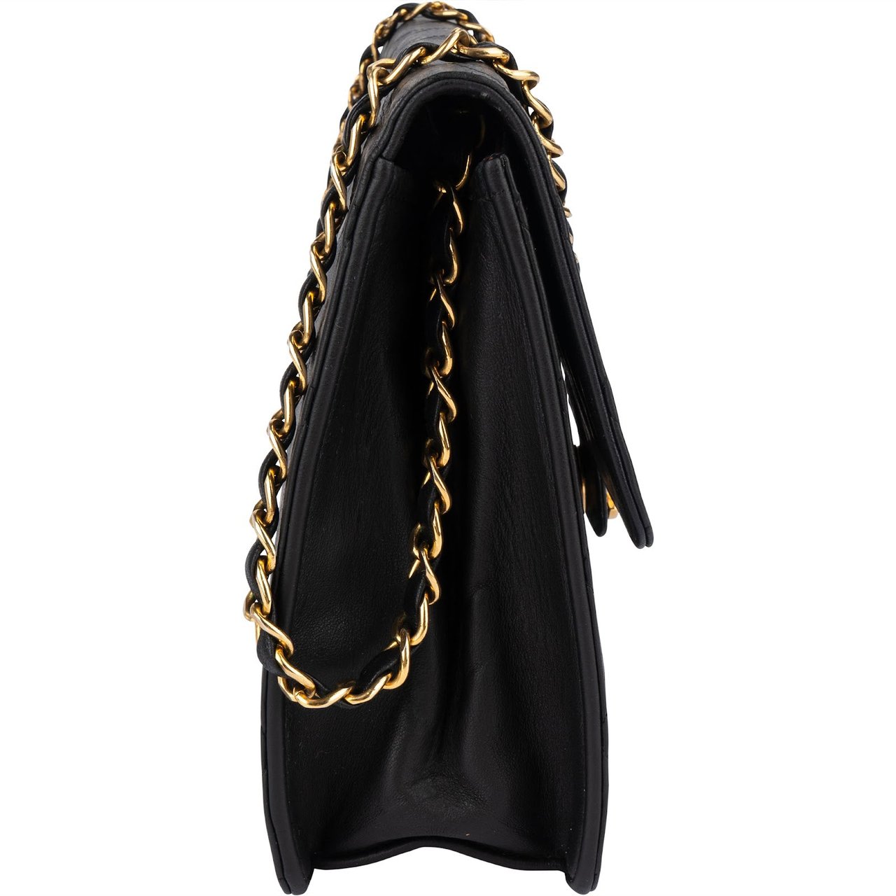 Chanel Chanel Quilted Lambskin 24K Gold Single Flap Shoulder Bag Zwart