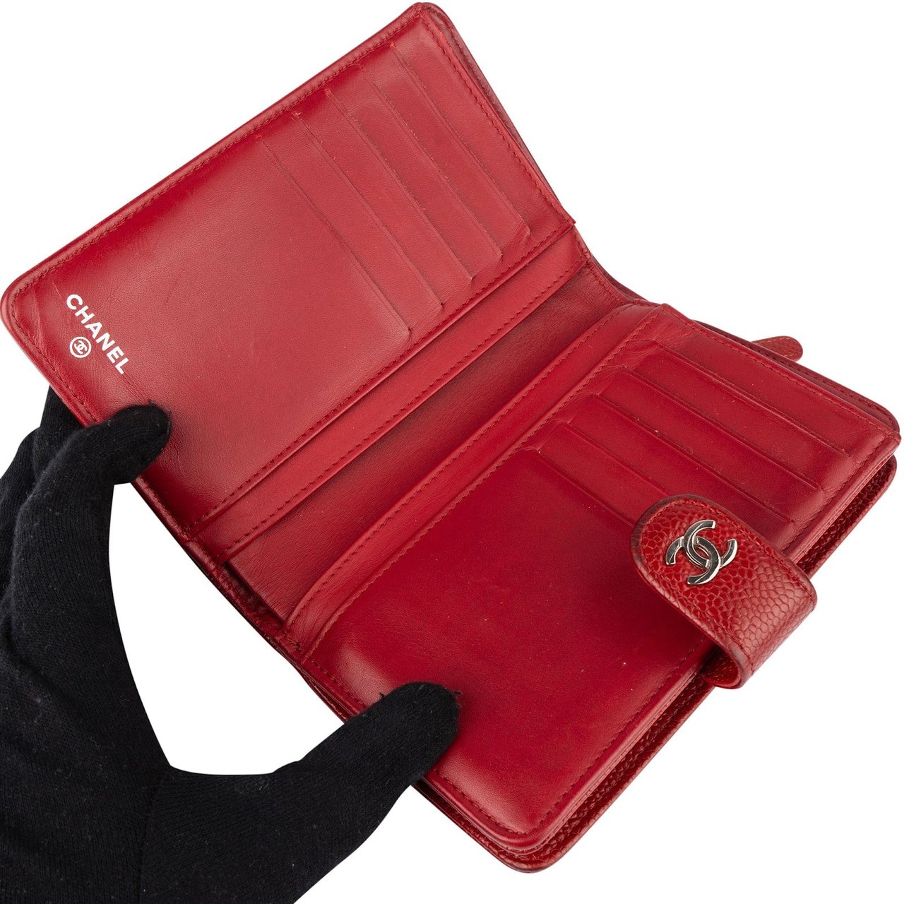 Chanel Chanel Caviar Quilted Timeless CC Bifold Wallet Rood