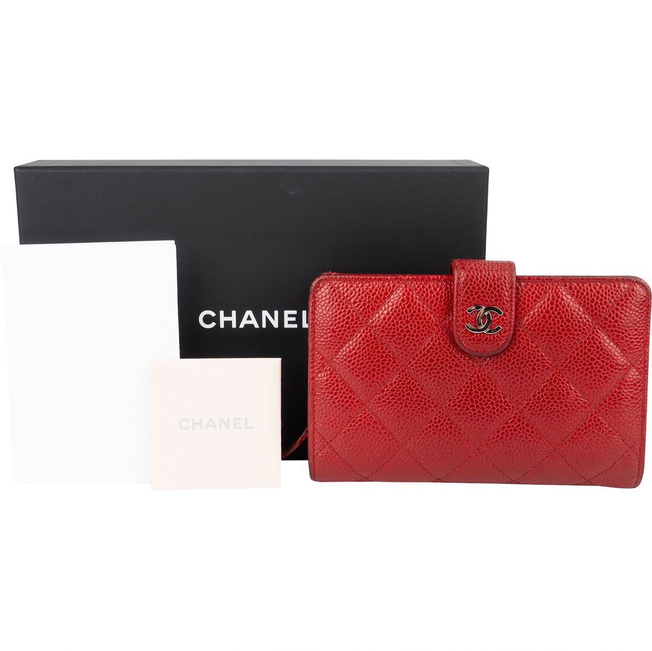 Chanel Chanel Caviar Quilted Timeless CC Bifold Wallet Rood