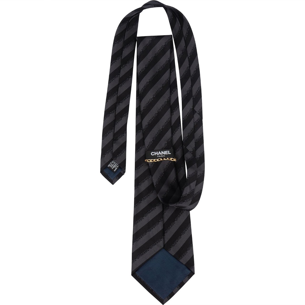 Chanel Chanel Striped Emblem Silk Tie Krawatte Zwart
