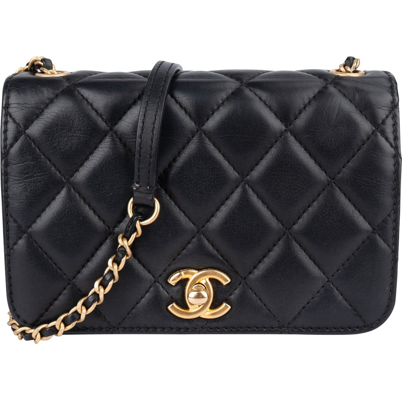 Chanel Chanel Quilted Lambskin Mini Rectangular Single Flap Crossbody Bag Zwart