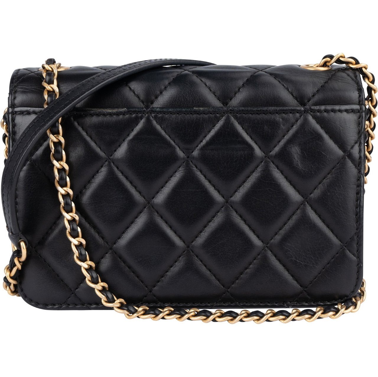 Chanel Chanel Quilted Lambskin Mini Rectangular Single Flap Crossbody Bag Zwart