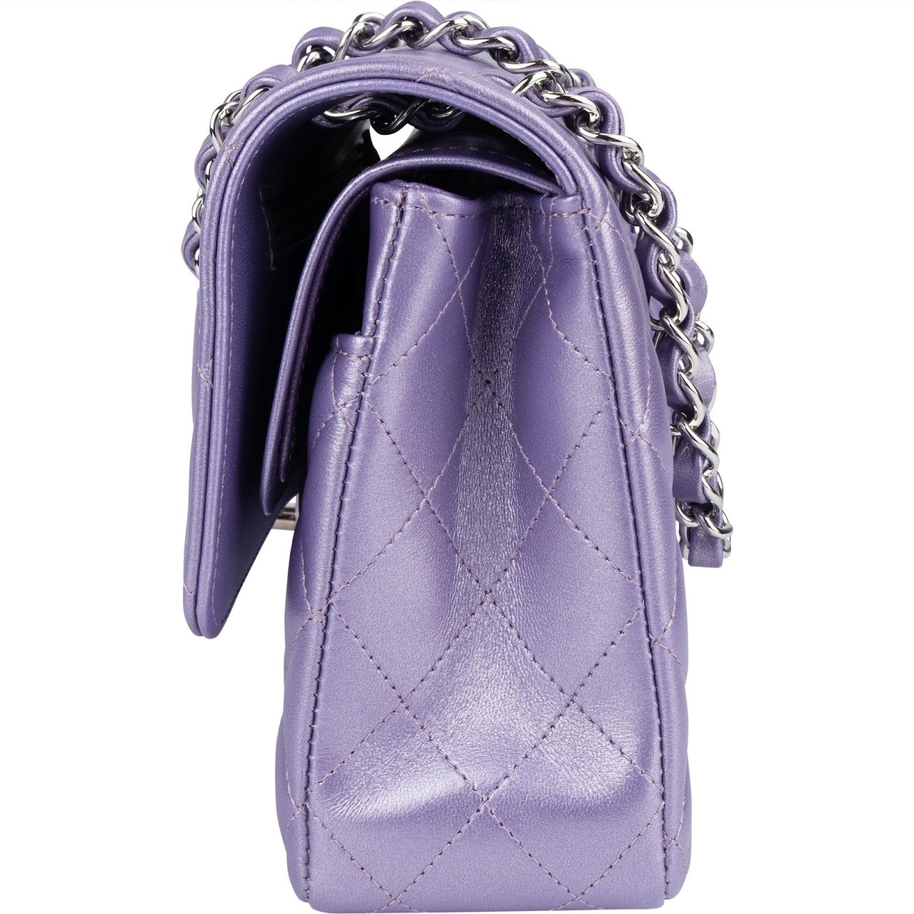 Chanel Quilted Metallic Lambskin Medium Double Flap Crossbody Bag Paars