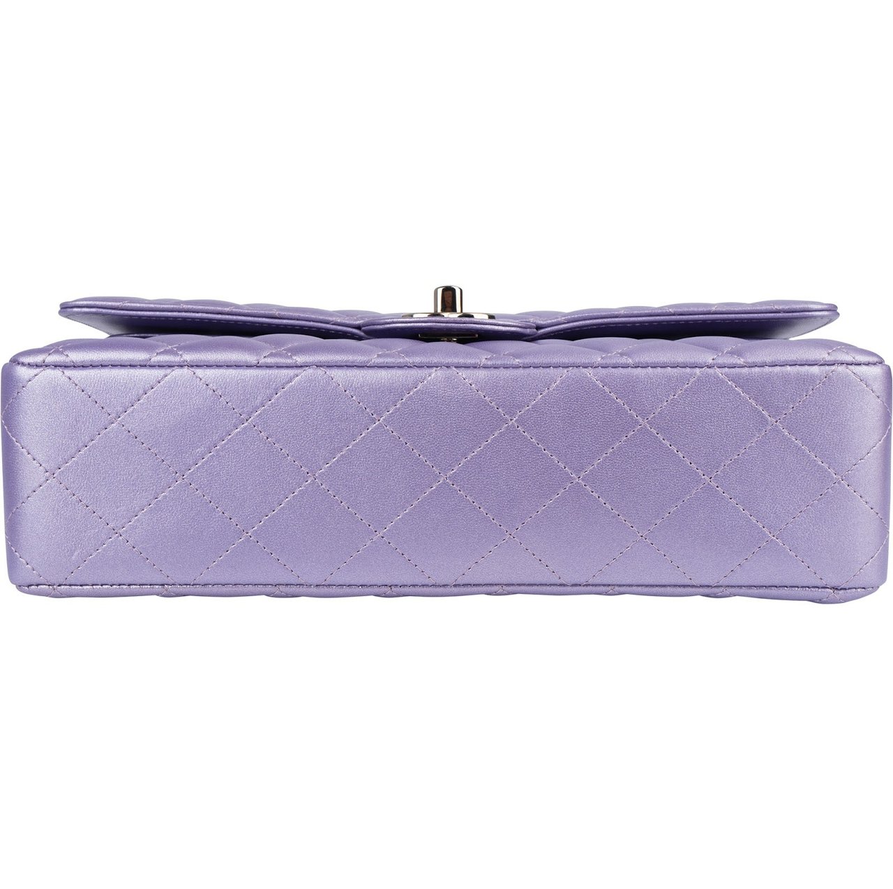 Chanel Quilted Metallic Lambskin Medium Double Flap Crossbody Bag Paars