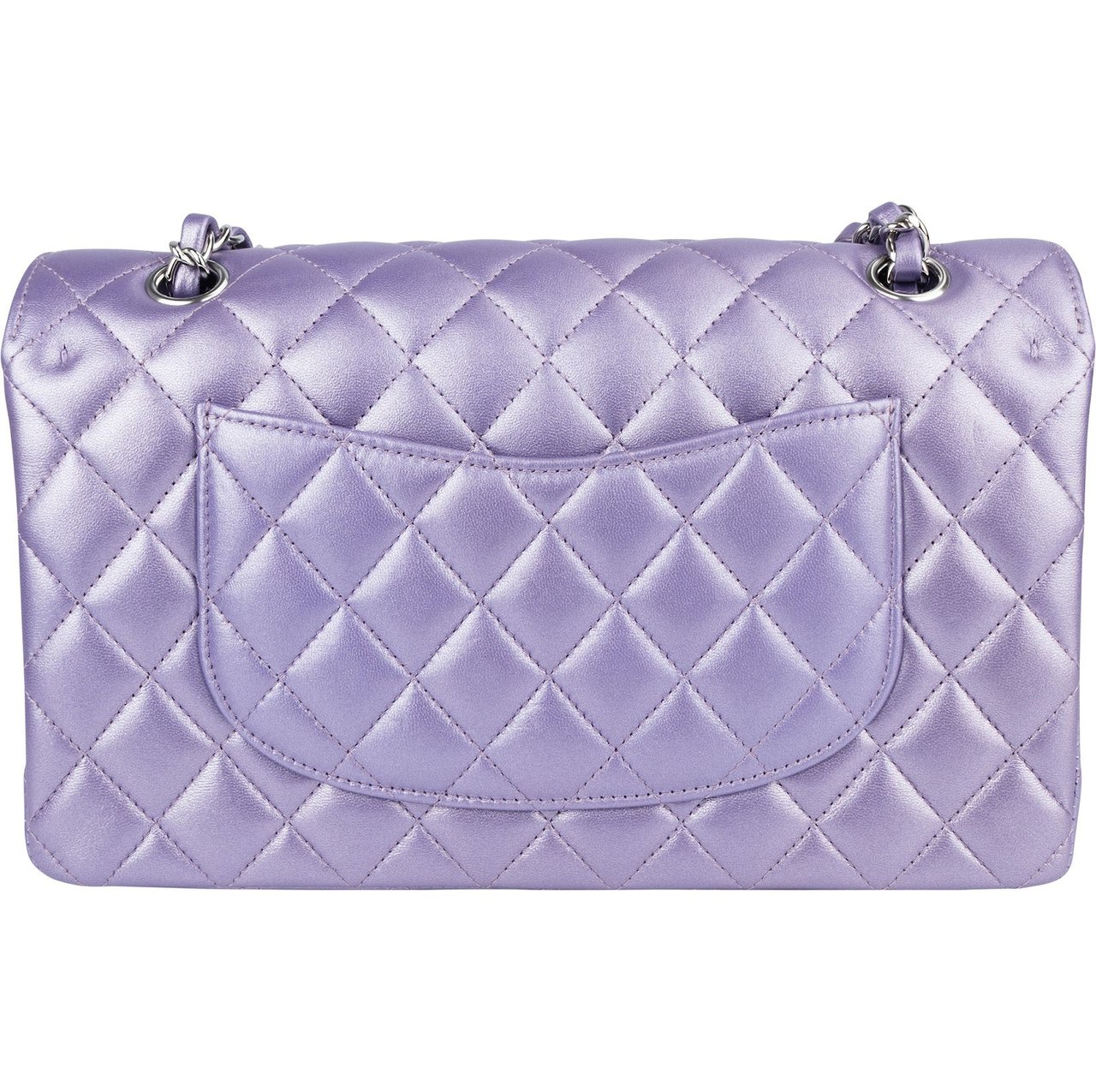 Chanel Quilted Metallic Lambskin Medium Double Flap Crossbody Bag Paars