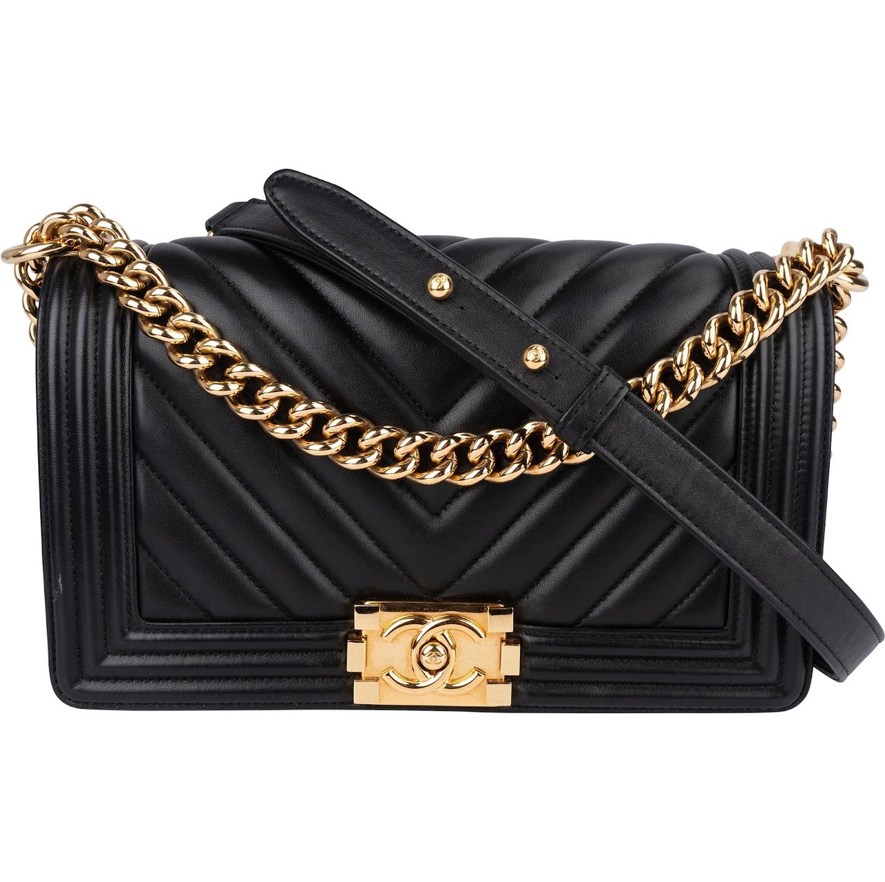 Chanel Chanel Quilted Chevron Boy Single Flap Crossbody Bag Zwart