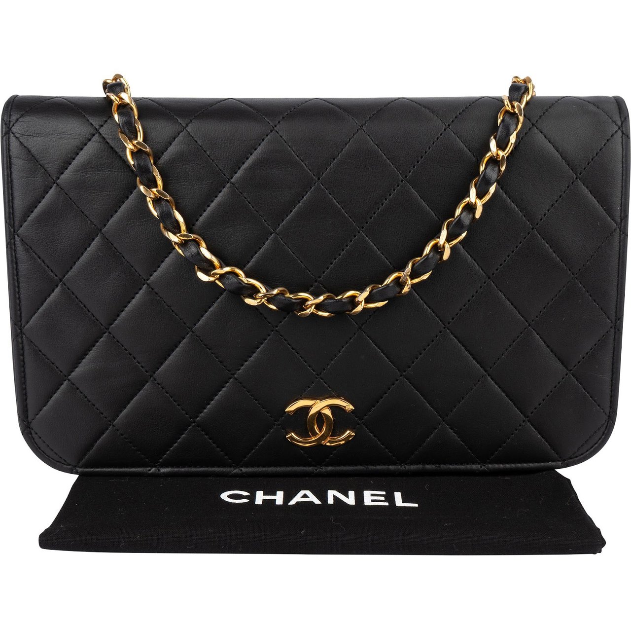 Chanel Chanel Quilted Lambskin 24K Gold Single Flap Shoulder Bag Zwart