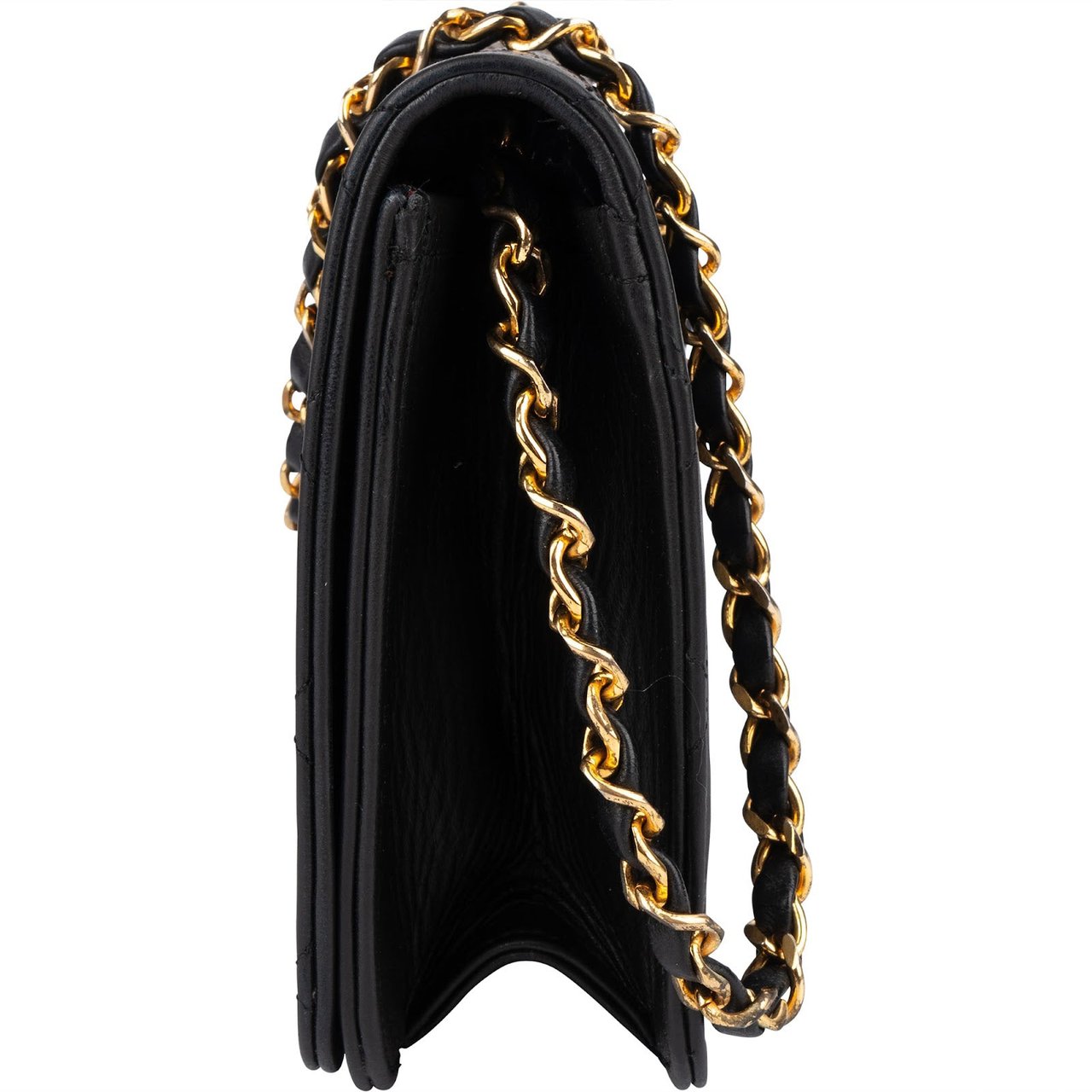 Chanel Chanel Quilted Lambskin 24K Gold Single Flap Shoulder Bag Zwart