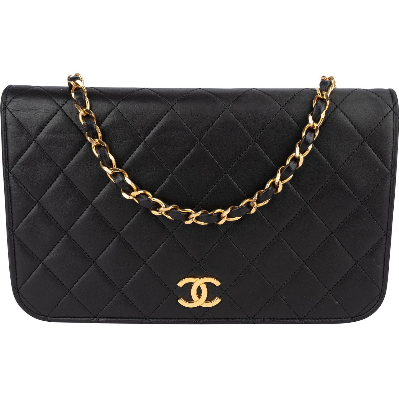 Chanel Chanel Quilted Lambskin 24K Gold Single Flap Shoulder Bag Zwart