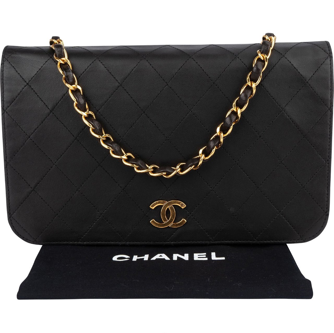 Chanel Chanel Quilted Lambskin 24K Gold Single Flap Crossbody Bag Zwart