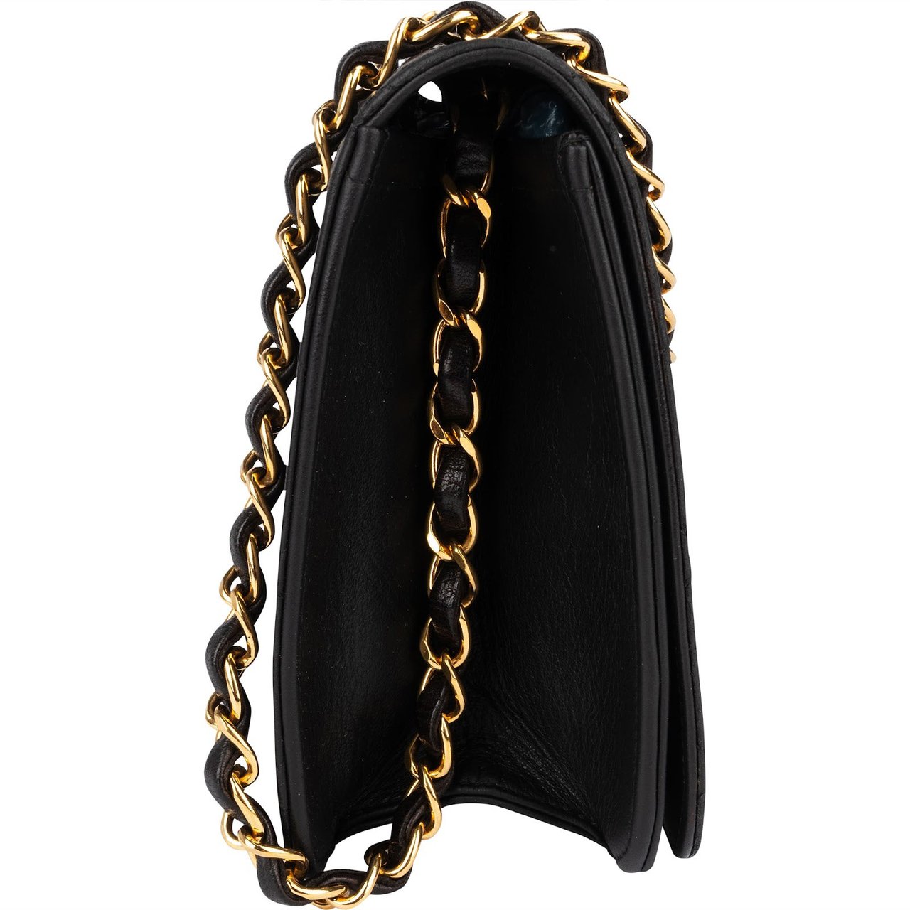 Chanel Chanel Quilted Lambskin 24K Gold Single Flap Crossbody Bag Zwart