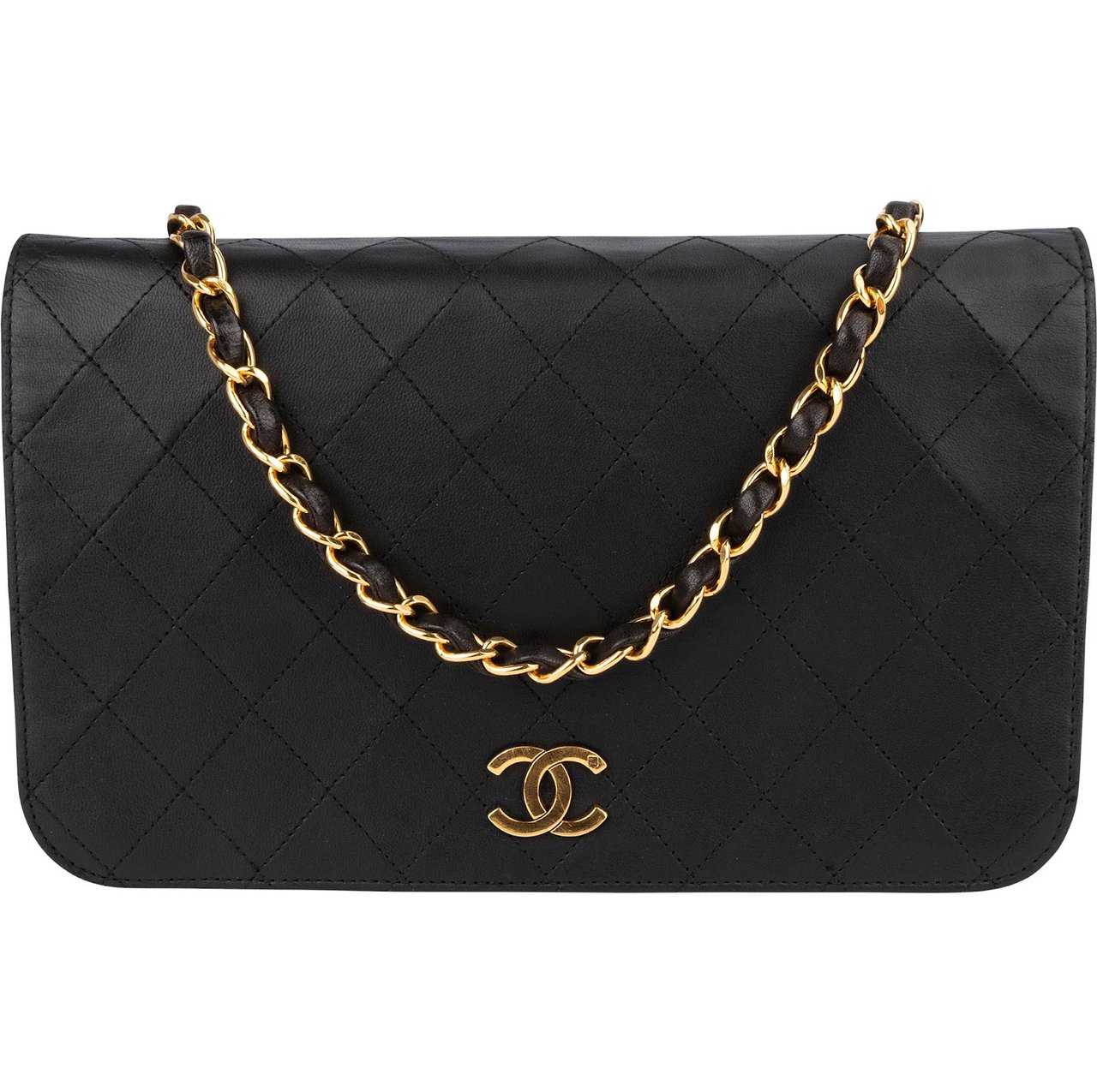 Chanel Chanel Quilted Lambskin 24K Gold Single Flap Crossbody Bag Zwart