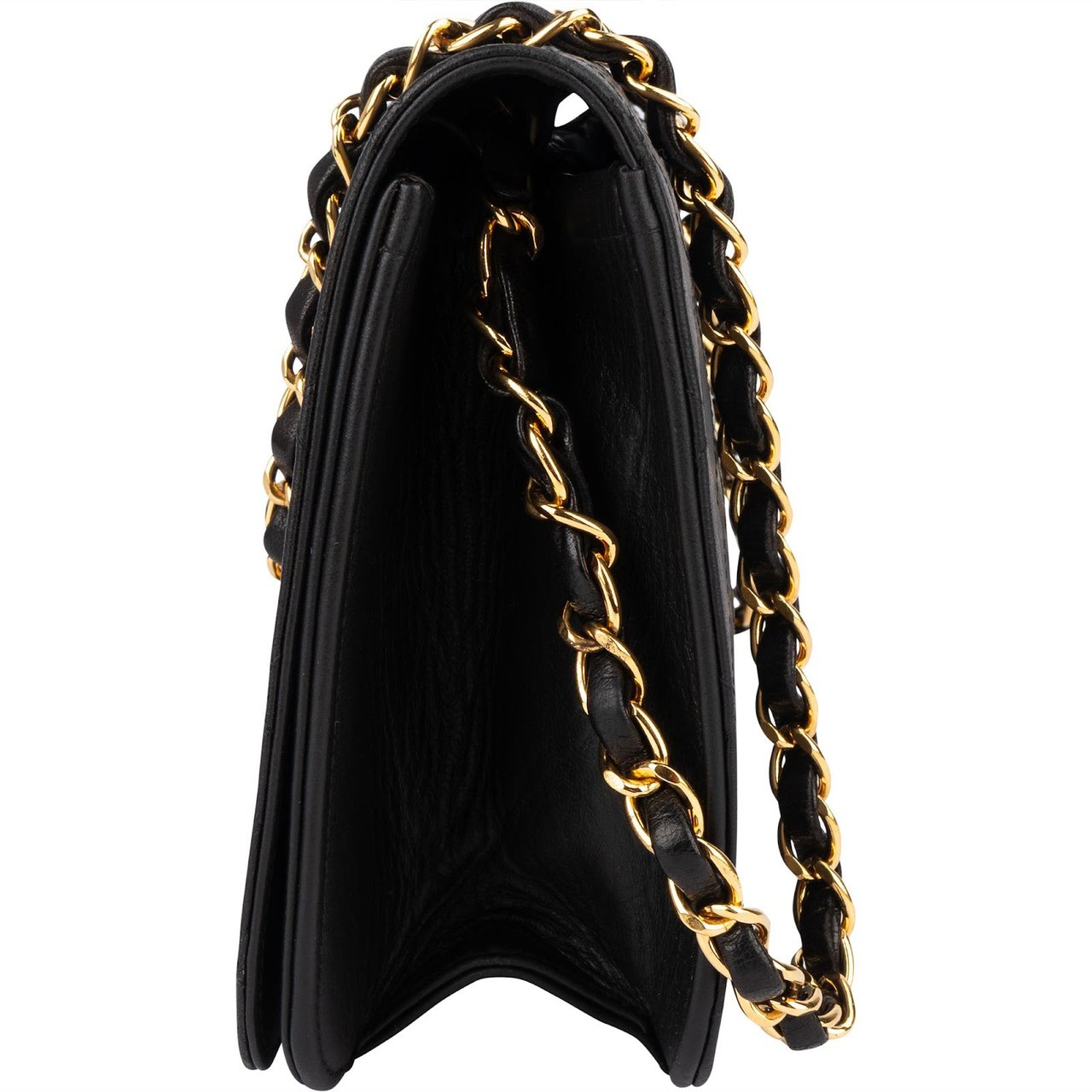 Chanel Chanel Quilted Lambskin 24K Gold Single Flap Crossbody Bag Zwart