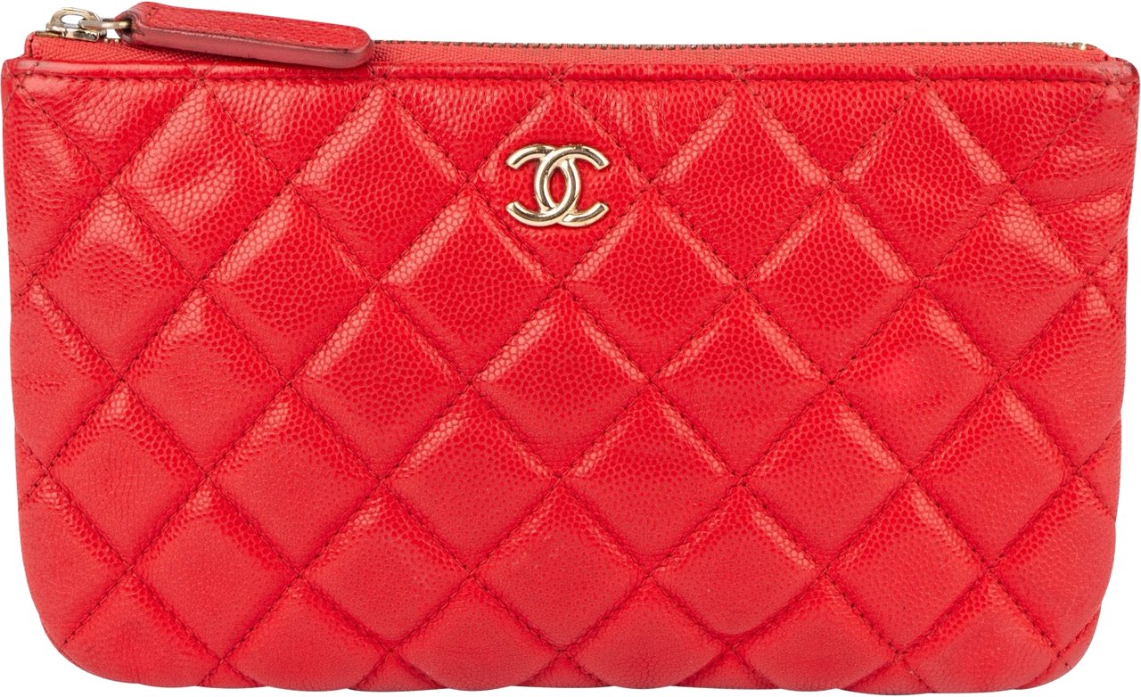 Chanel Quilted Caviar Leather CC Pouch Rood