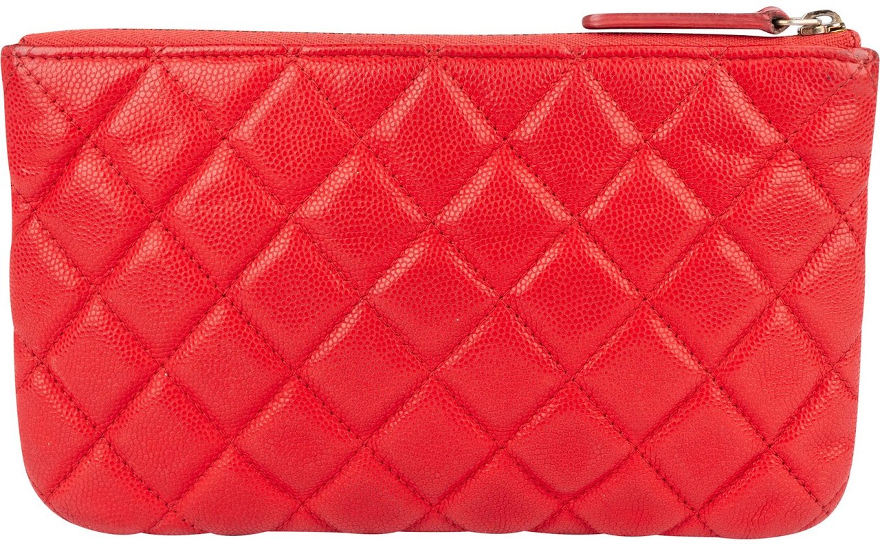 Chanel Chanel Quilted Caviar Leather CC Pouch Rood