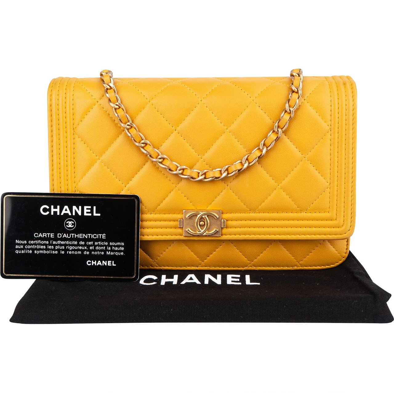 Chanel Chanel Quilted Lambskin Small Boy Wallet On Chain Crossbody Bag Geel