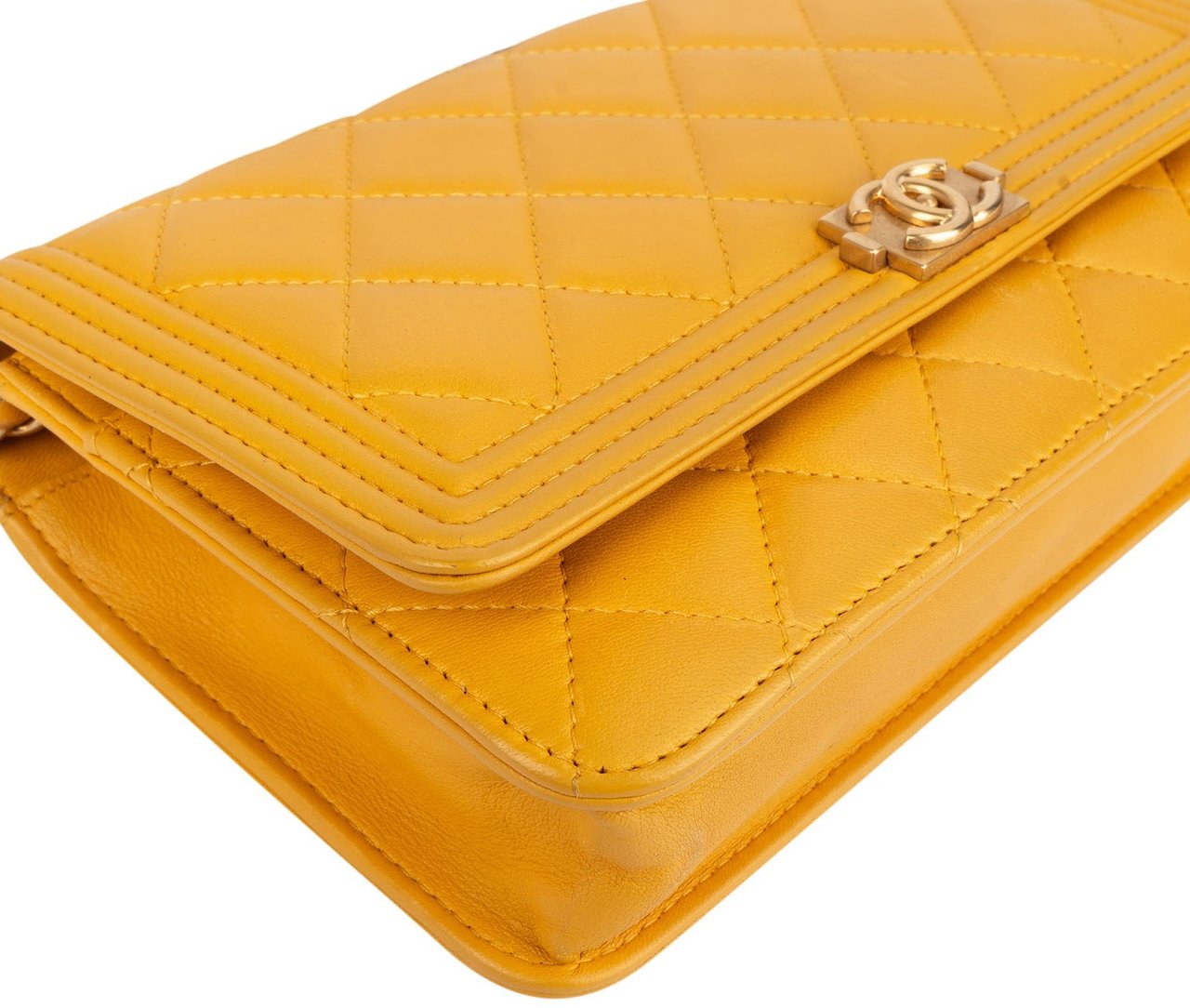 Chanel Chanel Quilted Lambskin Small Boy Wallet On Chain Crossbody Bag Geel
