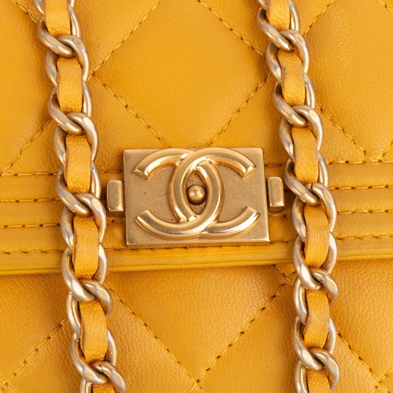 Chanel Chanel Quilted Lambskin Small Boy Wallet On Chain Crossbody Bag Geel