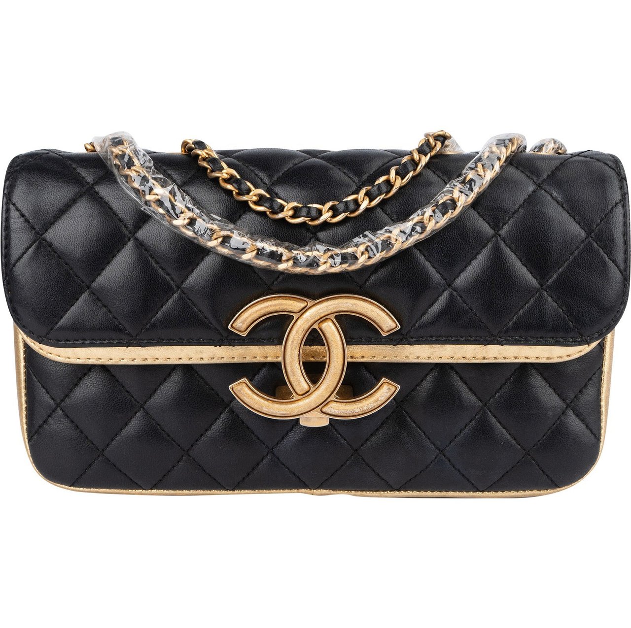Chanel Quilted Lambskin and Metallic Leather Double Flap Crossbody Bag Zwart