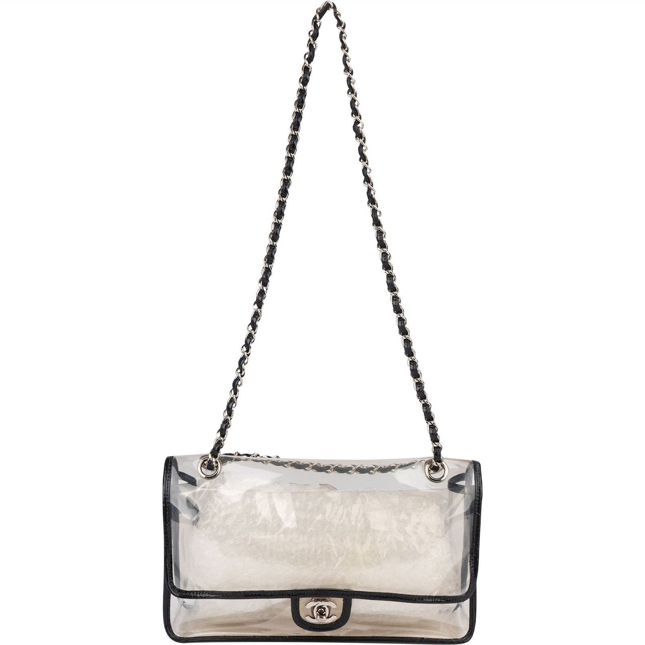 Chanel Chanel Transparent Vinyl Single Flap Shoulder Bag Zwart