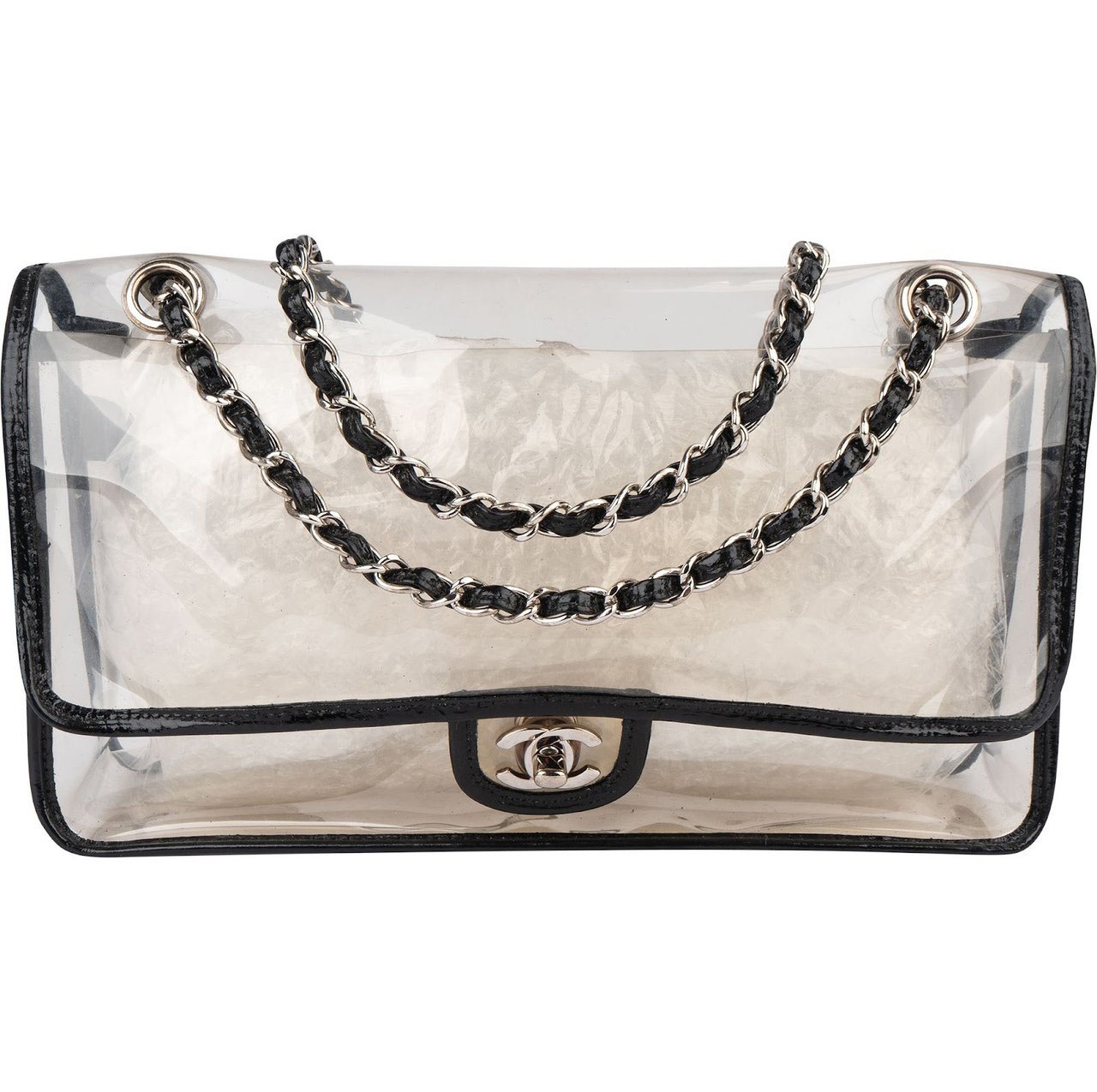 Chanel Chanel Transparent Vinyl Single Flap Shoulder Bag Zwart