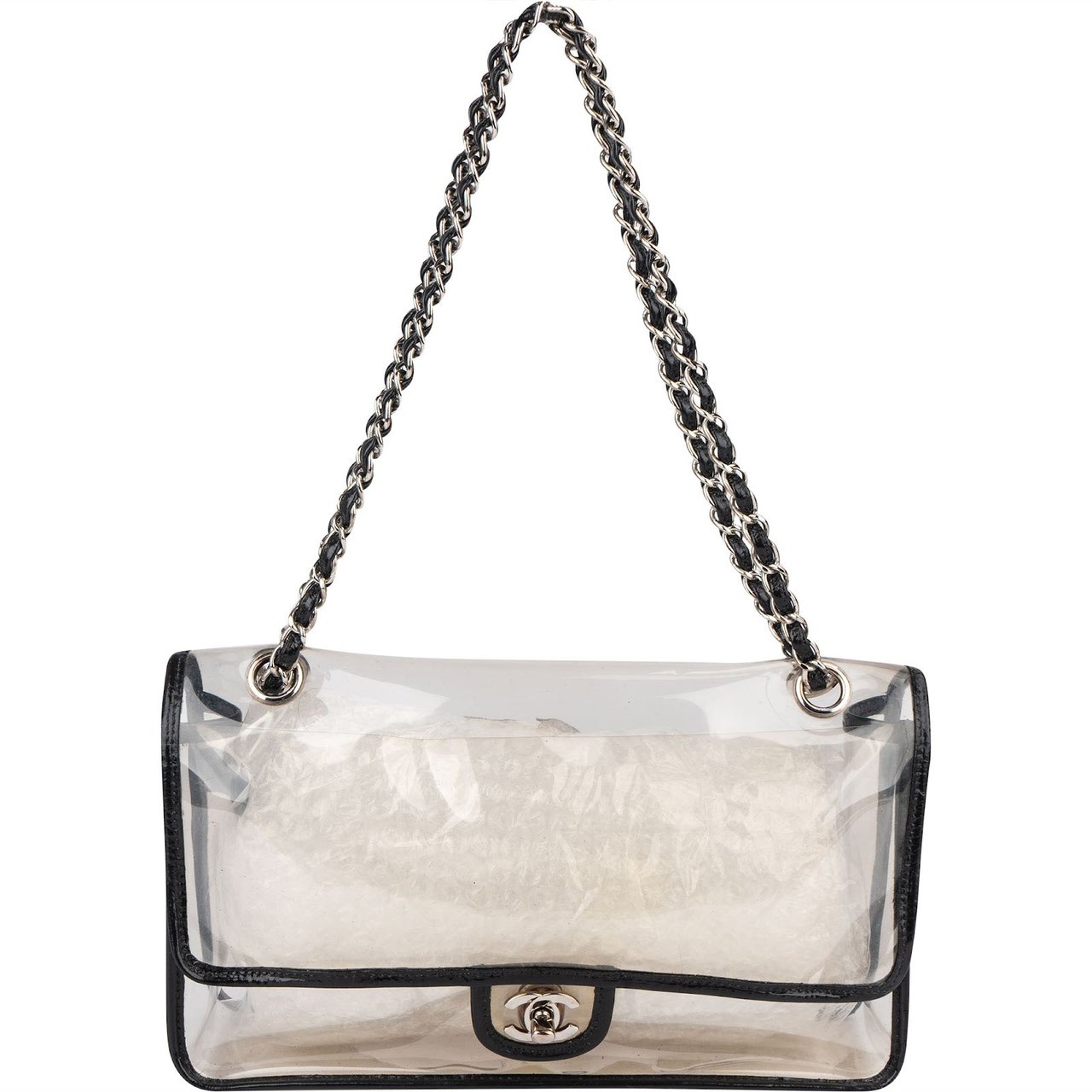 Chanel Chanel Transparent Vinyl Single Flap Shoulder Bag Zwart