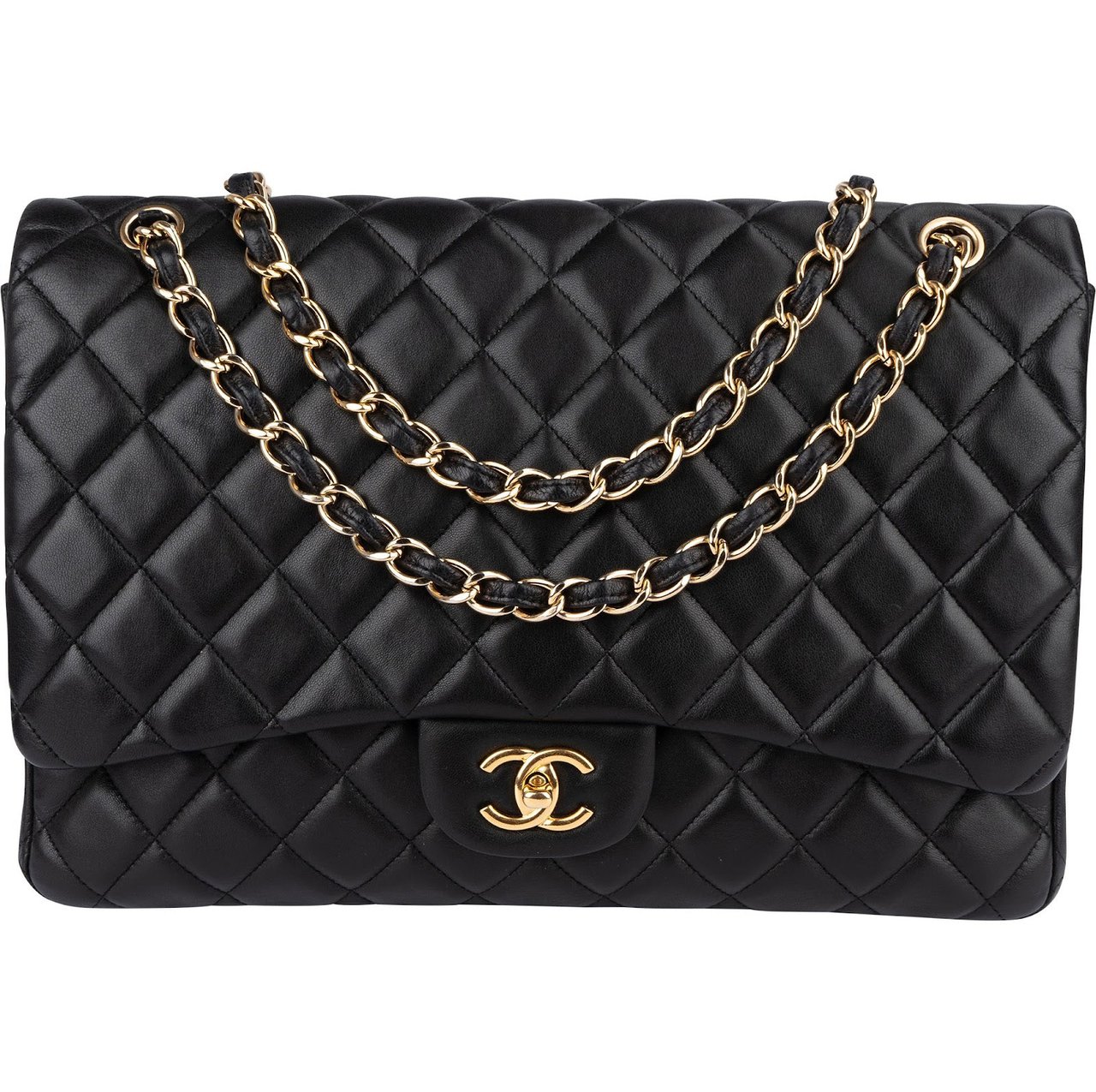 Chanel Chanel Quilted Lambskin Maxi Single Flap Crossbody Bag Zwart