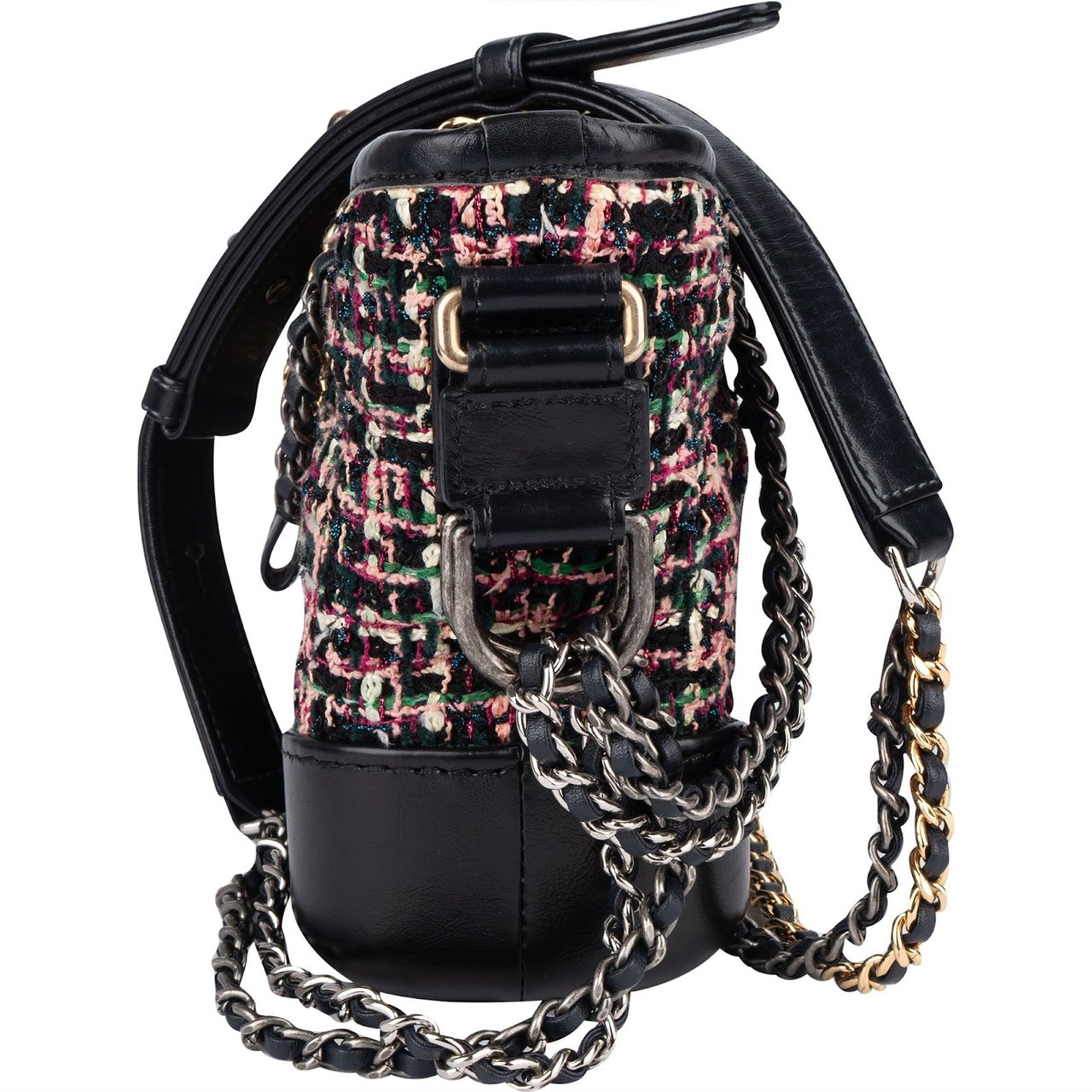 Chanel Tweed Leather Gabrielle Bicolor Chain Small Crossbody Bag Zwart