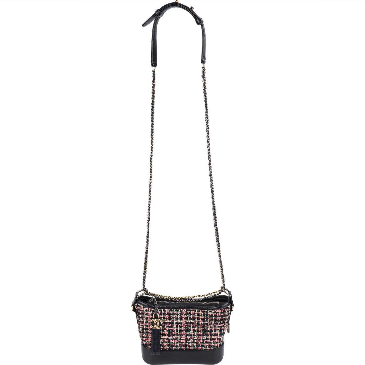 Chanel Tweed Leather Gabrielle Bicolor Chain Small Crossbody Bag Zwart