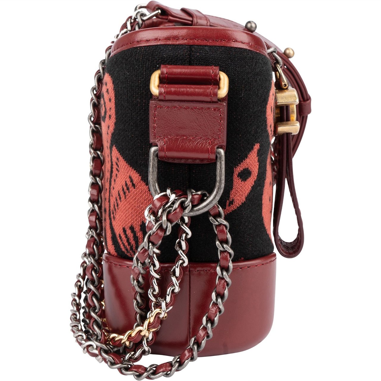 Chanel Chanel Owl Motif Wool & Calfskin Gabrielle Bicolor Chain Small Crossbody Bag Rood