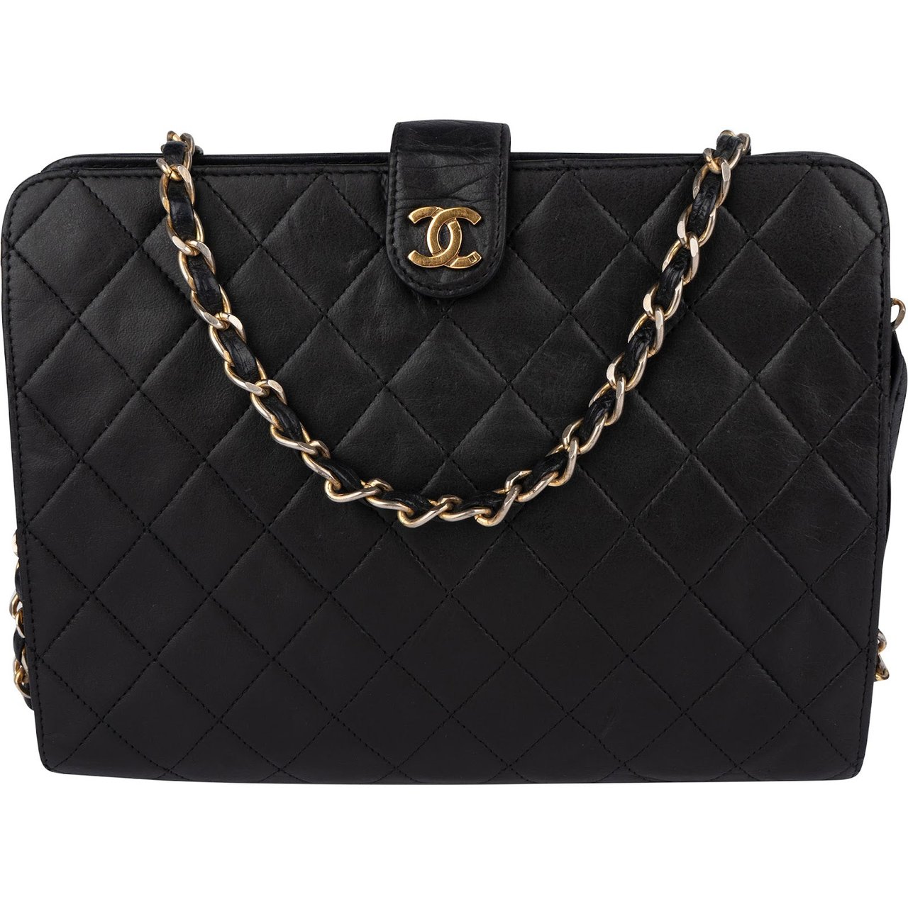 Chanel Chanel Quilted Lambskin 24K Gold Vintage Crossbody Bag Zwart