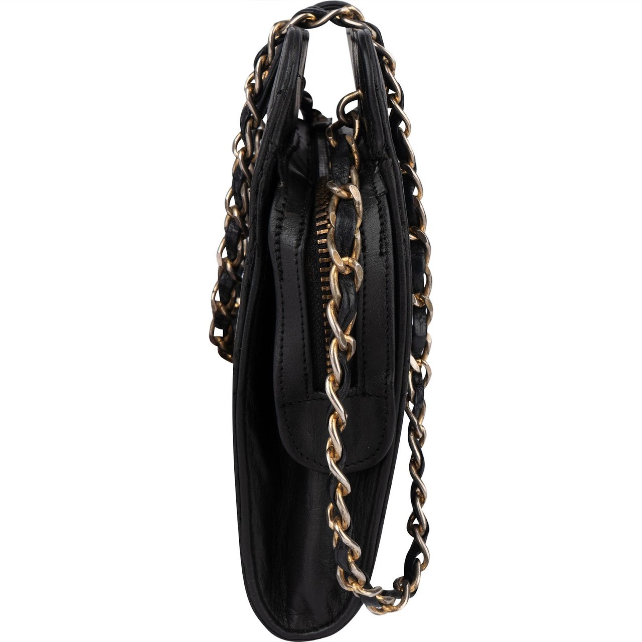 Chanel Chanel Quilted Lambskin 24K Gold Vintage Crossbody Bag Zwart