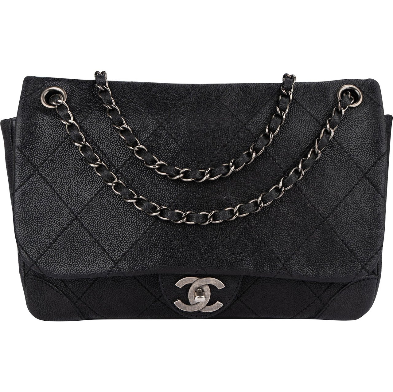 Chanel Chanel Stitching Caviar Leather Single Flap Crossbody Bag Zwart