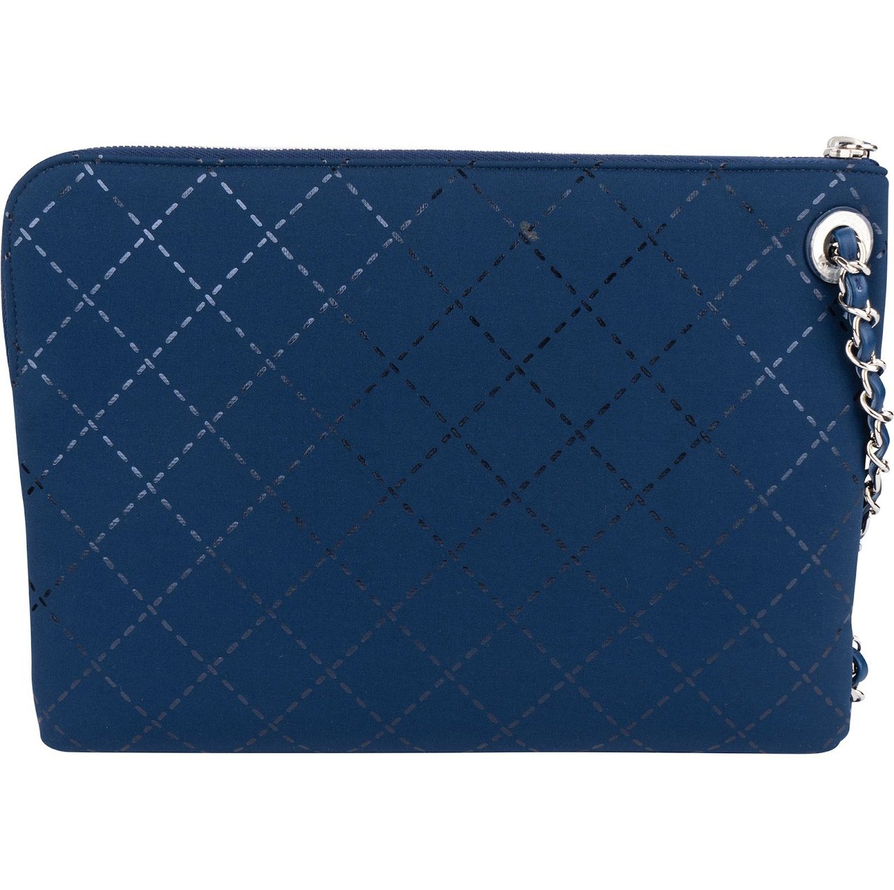 Chanel Chanel Monogram Stitching Nylon Mark Clutch Blauw