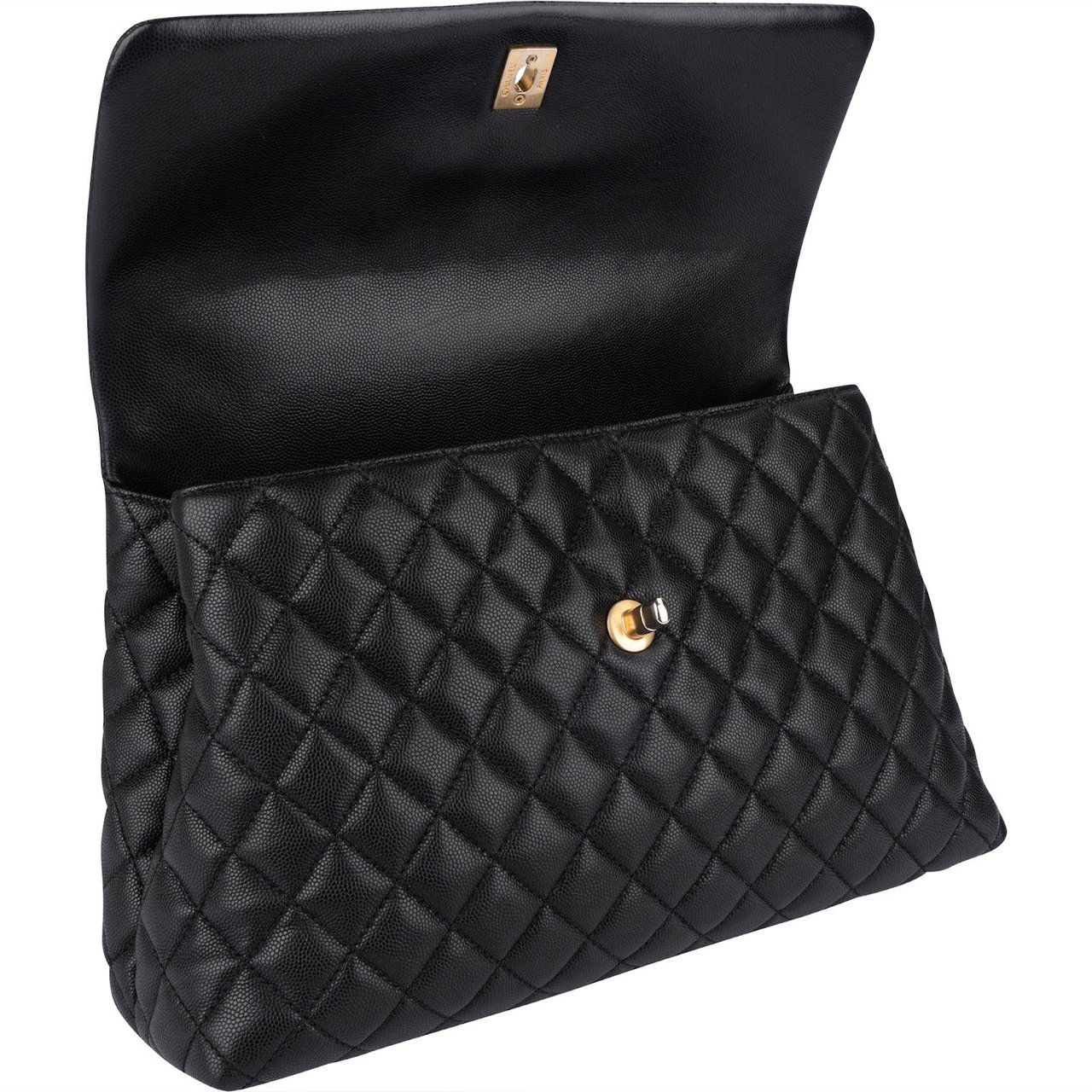 Chanel Chanel Jumbo Caviar Leather Coco Handle Handbag Zwart