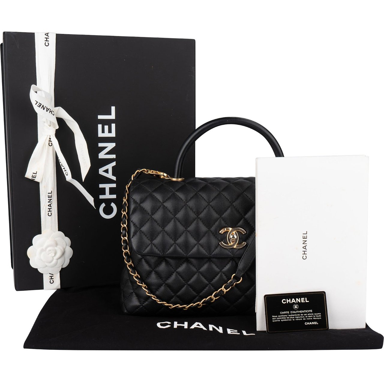 Chanel Chanel Jumbo Caviar Leather Coco Handle Handbag Zwart