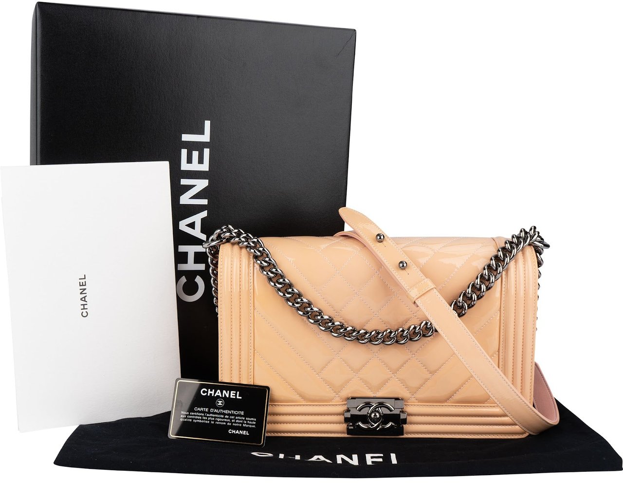 Chanel Chanel Quilted Patent Leather Boy Single Flap Crossbody Bag Neutraal