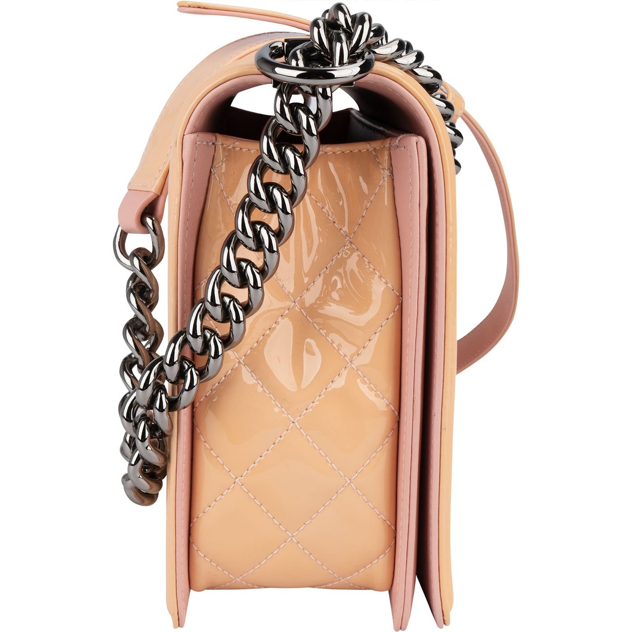 Chanel Chanel Quilted Patent Leather Boy Single Flap Crossbody Bag Neutraal