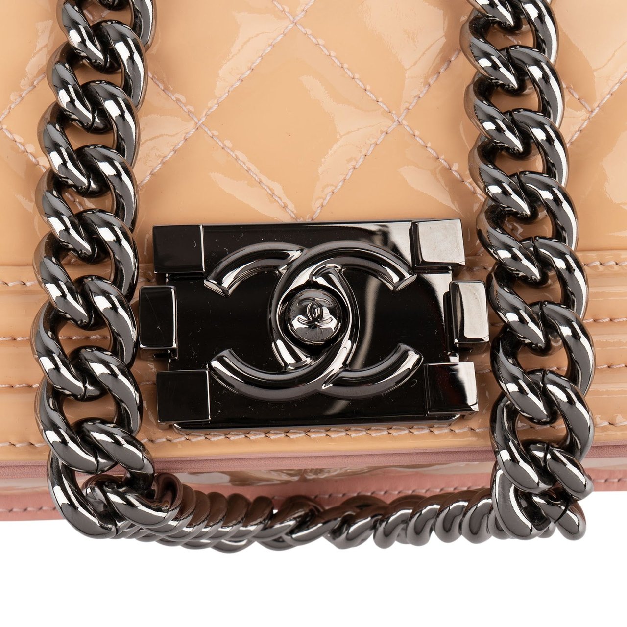 Chanel Chanel Quilted Patent Leather Boy Single Flap Crossbody Bag Neutraal