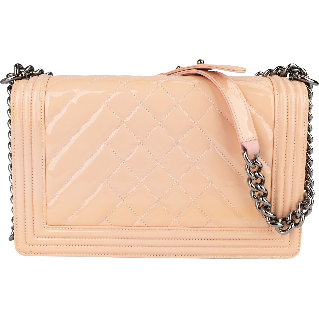 Chanel Chanel Quilted Patent Leather Boy Single Flap Crossbody Bag Neutraal