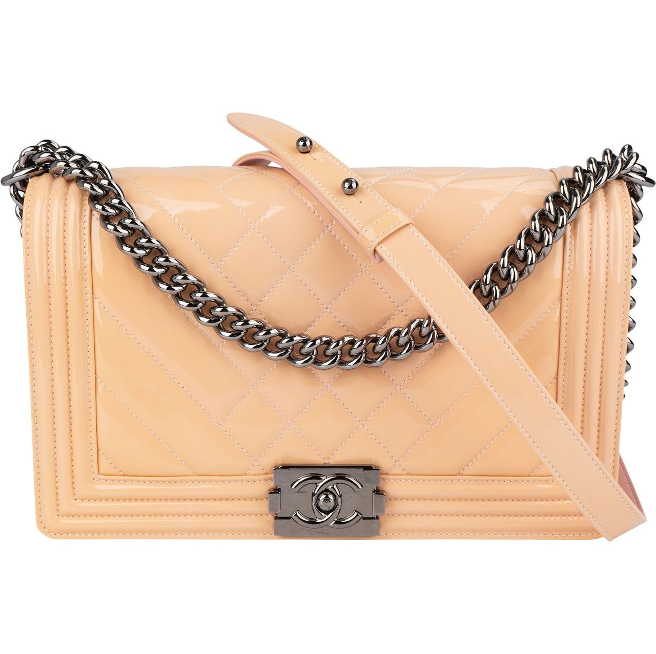 Chanel Chanel Quilted Patent Leather Boy Single Flap Crossbody Bag Neutraal