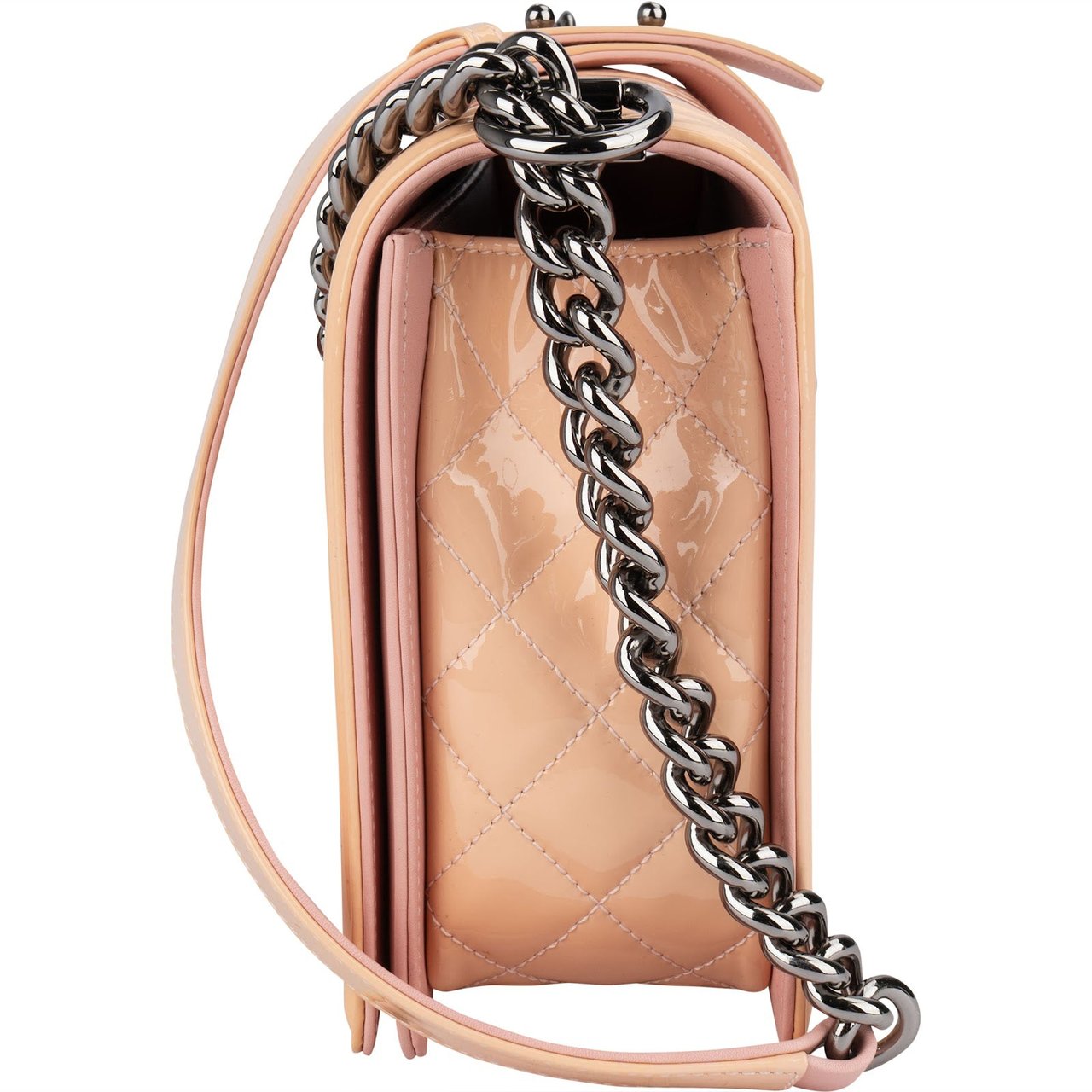 Chanel Chanel Quilted Patent Leather Boy Single Flap Crossbody Bag Neutraal